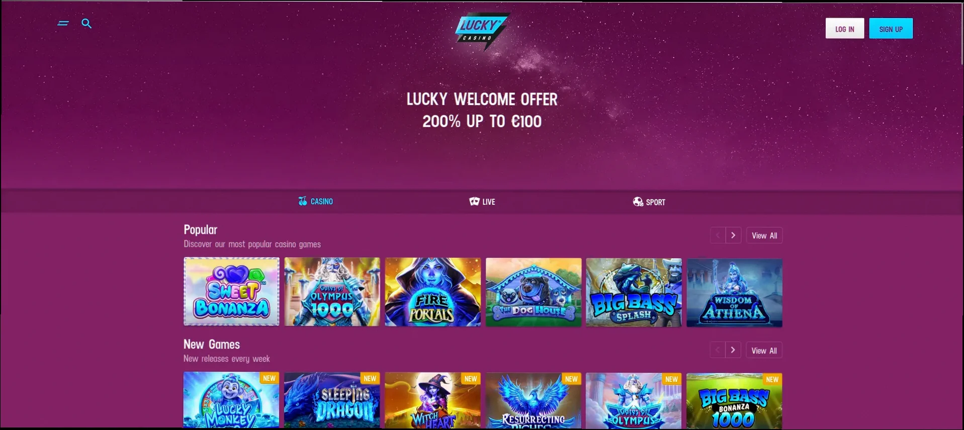 Lucky Casino bonus del 200% fino a 100 €